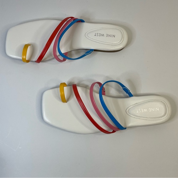 Nine West Women’s Strapped Slip On Flats Sandals Sz 8.5 White & Multi Color - Picture 7 of 8